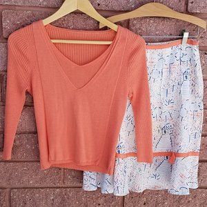 Liz Claiborne Petite Matching Sweater and Skirt Set Orange Blue Size 4(S)
